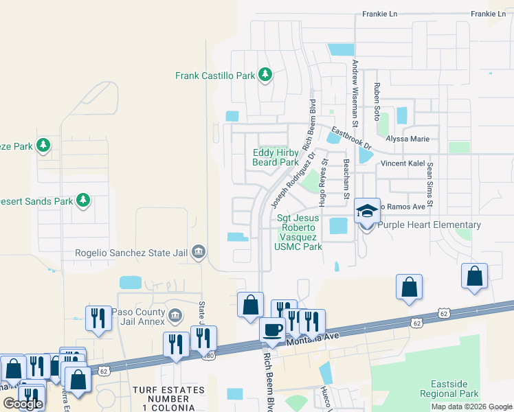 map of restaurants, bars, coffee shops, grocery stores, and more near 4652 Lorenzo Ponce Drive in El Paso