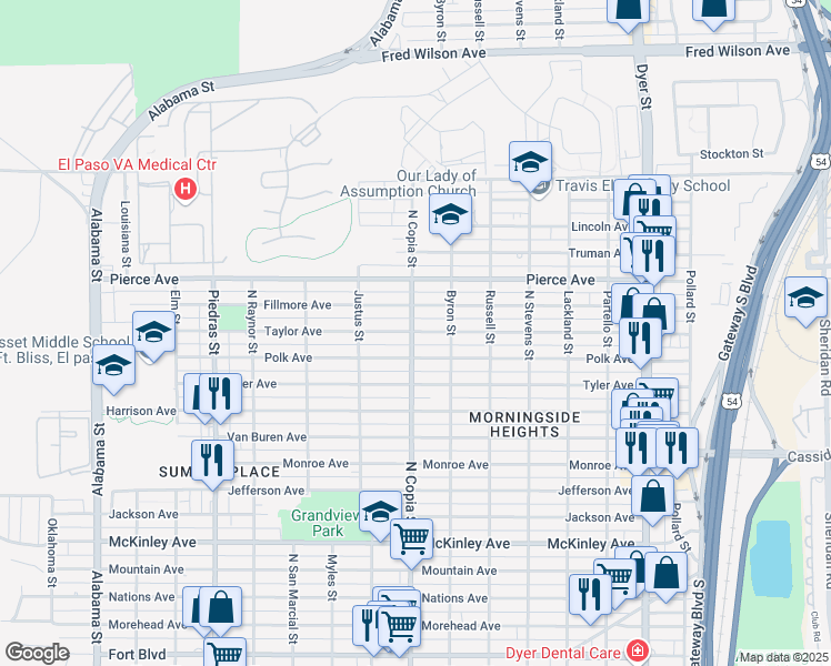 map of restaurants, bars, coffee shops, grocery stores, and more near 3400 North Copia Street in El Paso