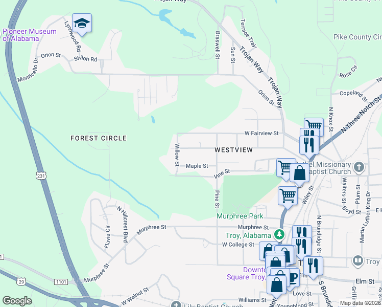 map of restaurants, bars, coffee shops, grocery stores, and more near 500-598 West Orange Street in Troy