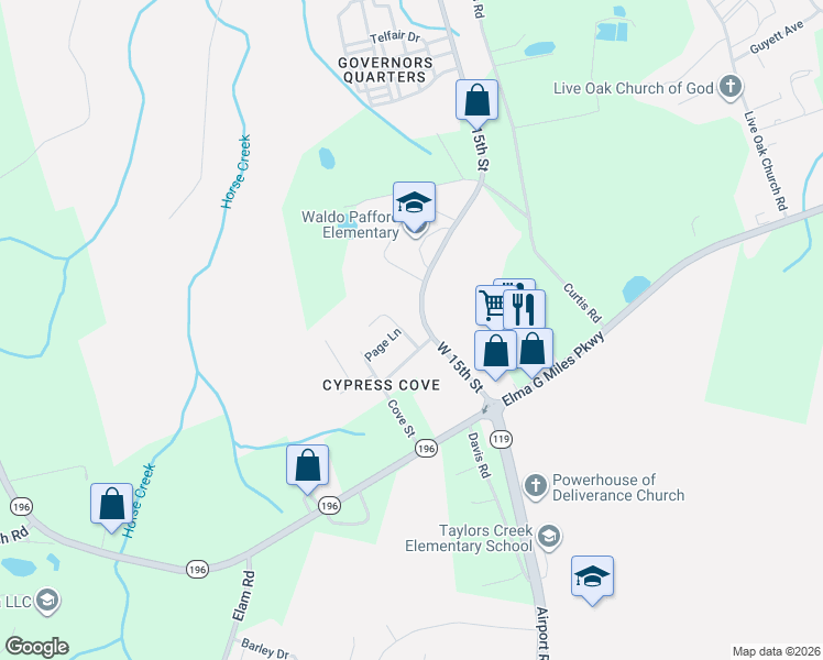 map of restaurants, bars, coffee shops, grocery stores, and more near 2563 Zachary Court in Hinesville