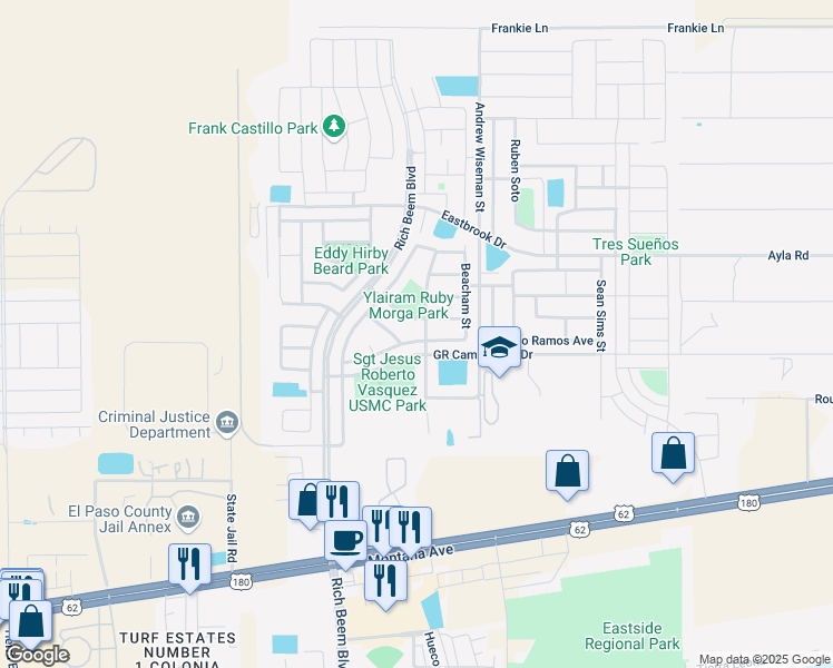 map of restaurants, bars, coffee shops, grocery stores, and more near 12977 Alfredo Apodaca in El Paso