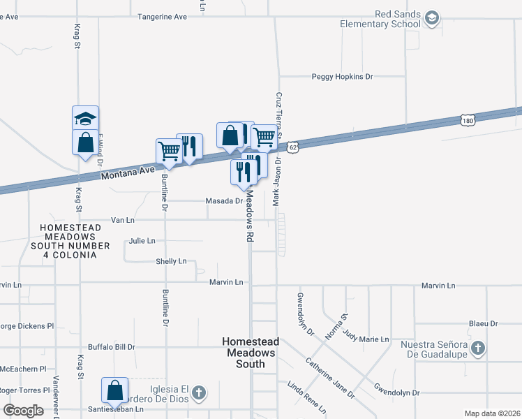 map of restaurants, bars, coffee shops, grocery stores, and more near 4065 Kenna Lane in El Paso