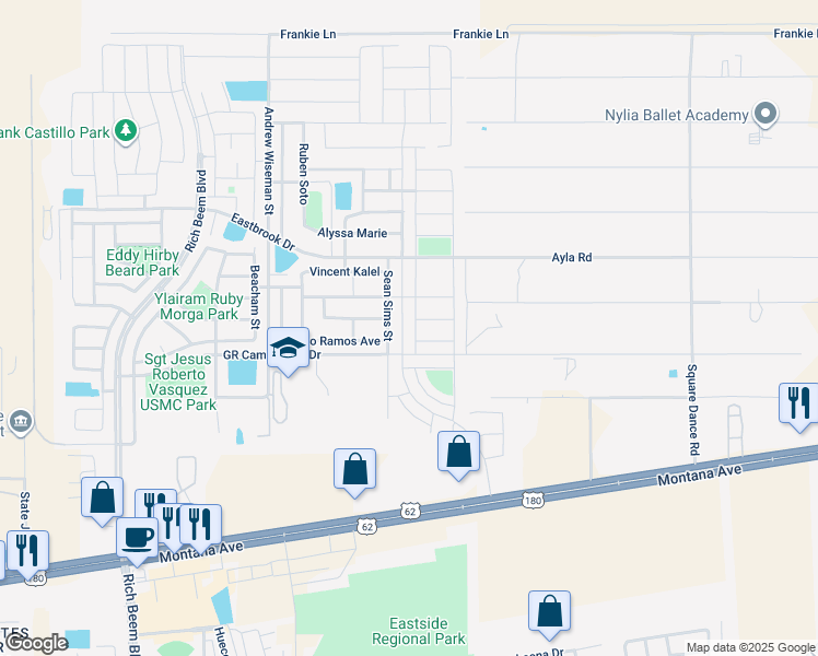 map of restaurants, bars, coffee shops, grocery stores, and more near 4621 Christian Azcarate Street in El Paso
