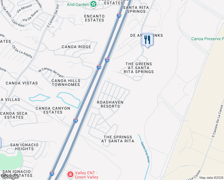 map of restaurants, bars, coffee shops, grocery stores, and more near 3713 South Calle Rambles in Green Valley