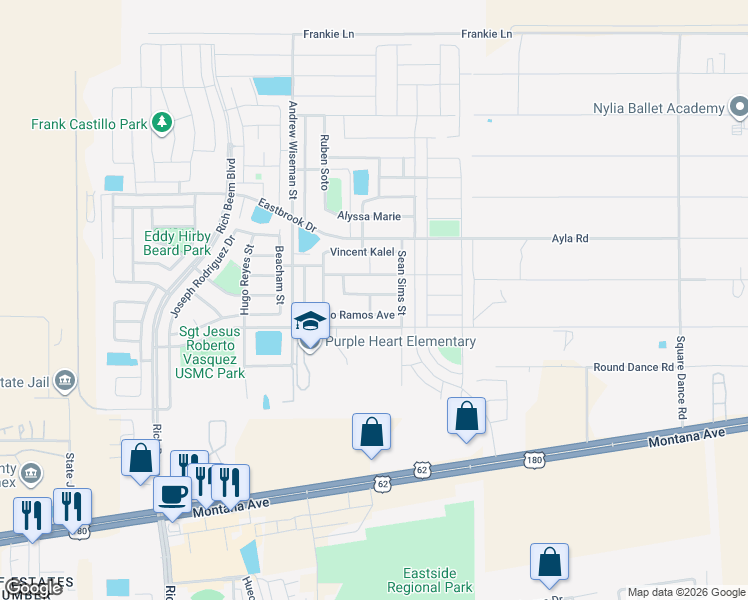 map of restaurants, bars, coffee shops, grocery stores, and more near 14450 Miguel Terrazas Drive in El Paso