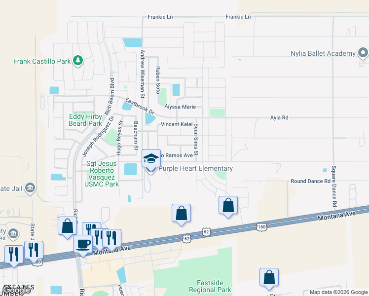 map of restaurants, bars, coffee shops, grocery stores, and more near 14454 Miguel Terrazas Drive in El Paso