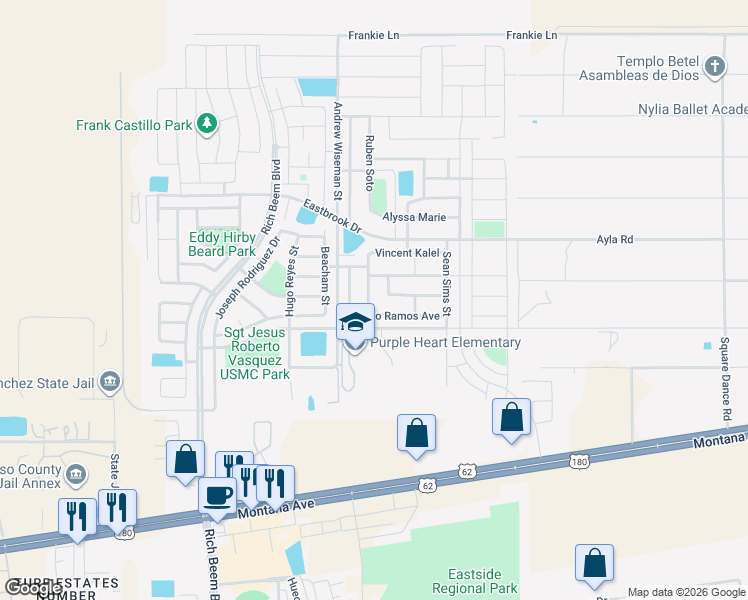 map of restaurants, bars, coffee shops, grocery stores, and more near 4612 Al Hernandez Street in El Paso