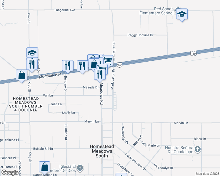 map of restaurants, bars, coffee shops, grocery stores, and more near 4065 Kenna Lane in El Paso