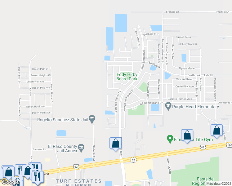 map of restaurants, bars, coffee shops, grocery stores, and more near 4652 Lorenzo Ponce Drive in El Paso
