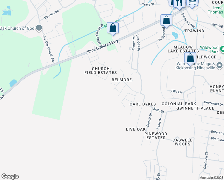 map of restaurants, bars, coffee shops, grocery stores, and more near 1227 Langston Lane in Hinesville