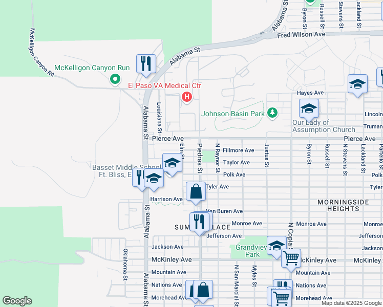 map of restaurants, bars, coffee shops, grocery stores, and more near 2806 Taylor Avenue in El Paso
