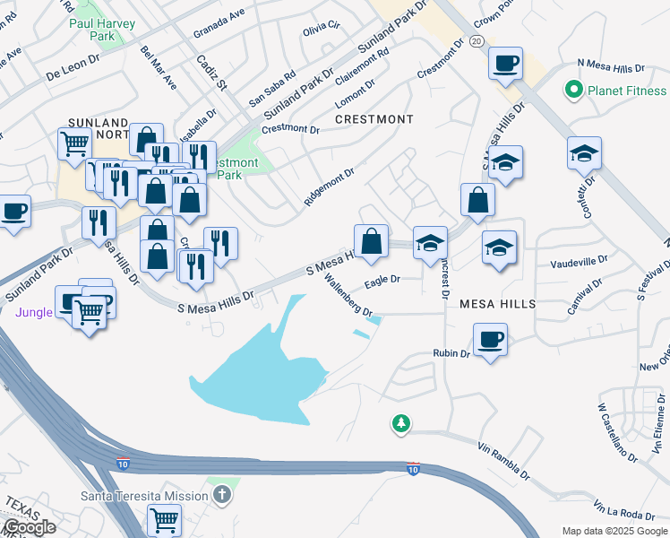 map of restaurants, bars, coffee shops, grocery stores, and more near in El Paso