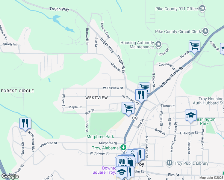 map of restaurants, bars, coffee shops, grocery stores, and more near 209-299 West Fairview Avenue in Troy