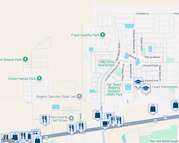 map of restaurants, bars, coffee shops, grocery stores, and more near 4716 Kiko A Fierro Drive in El Paso