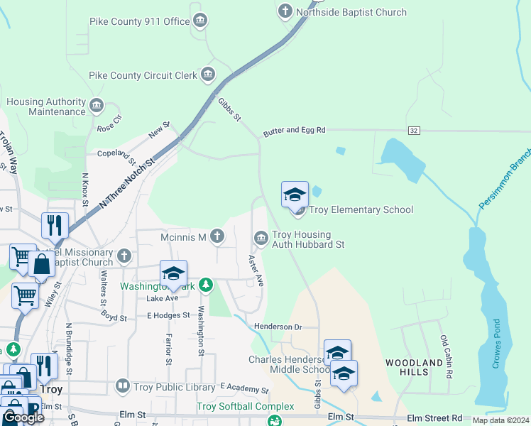 map of restaurants, bars, coffee shops, grocery stores, and more near 357-399 Aster Avenue in Troy