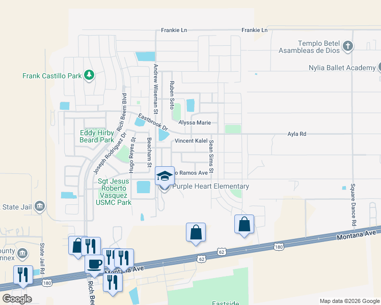 map of restaurants, bars, coffee shops, grocery stores, and more near 14431 Onnie Kirk Avenue in El Paso