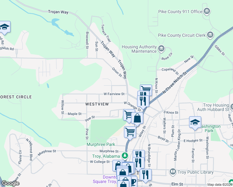 map of restaurants, bars, coffee shops, grocery stores, and more near 209 West Fairview Avenue in Troy