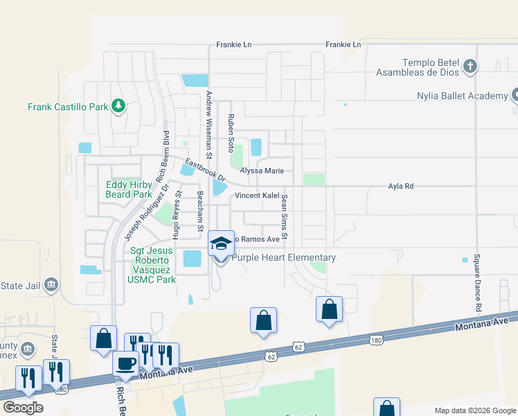 map of restaurants, bars, coffee shops, grocery stores, and more near 14431 Onnie Kirk Avenue in El Paso
