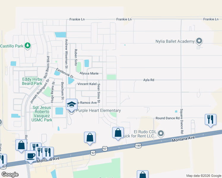 map of restaurants, bars, coffee shops, grocery stores, and more near 14513 Onnie Kirk Avenue in El Paso