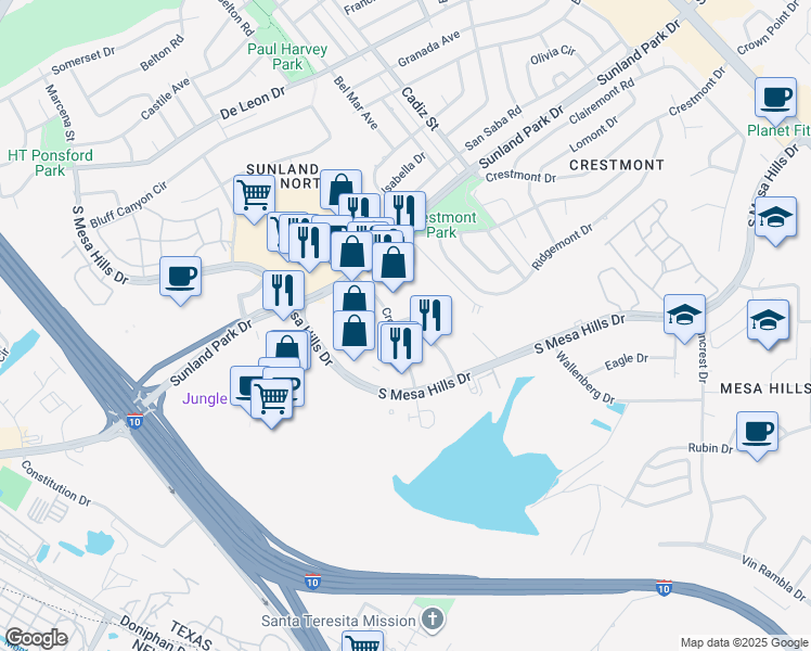 map of restaurants, bars, coffee shops, grocery stores, and more near 5862 Cromo Drive in El Paso