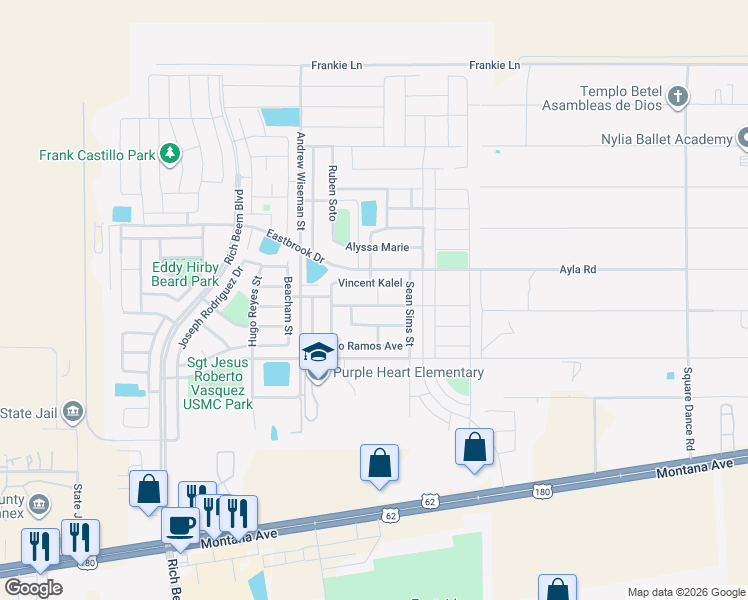 map of restaurants, bars, coffee shops, grocery stores, and more near 14431 Onnie Kirk Avenue in El Paso