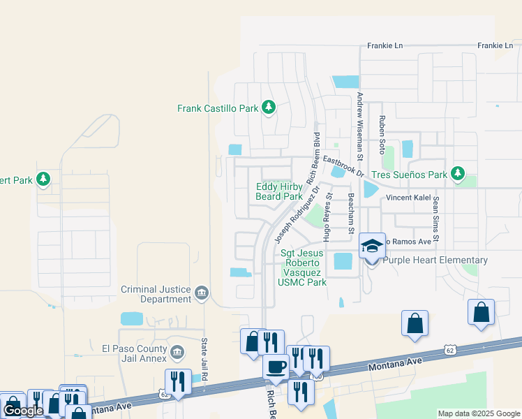 map of restaurants, bars, coffee shops, grocery stores, and more near 12744 Raul Mendiola Lane in El Paso