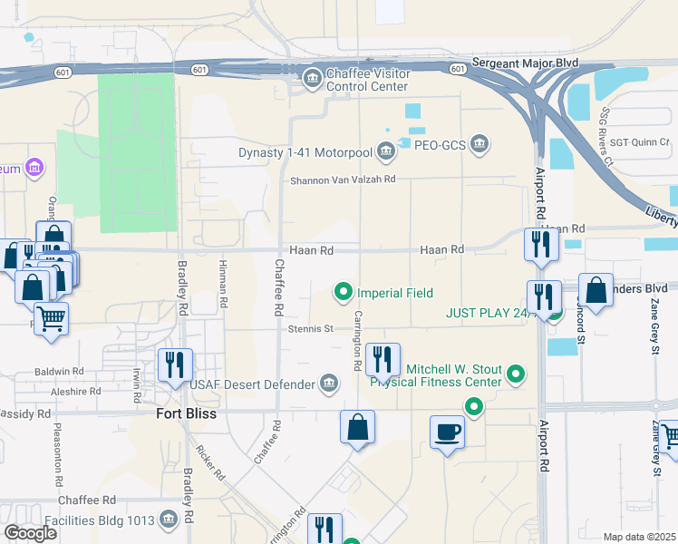 map of restaurants, bars, coffee shops, grocery stores, and more near in Fort Bliss