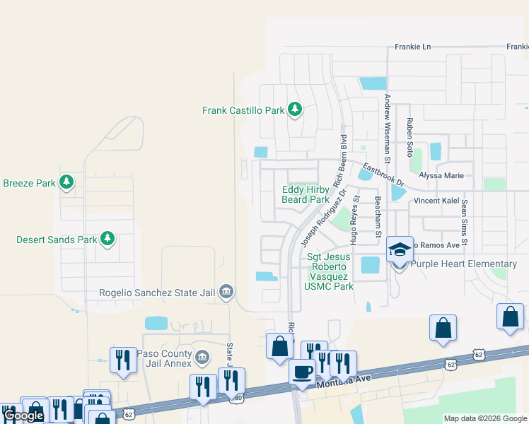 map of restaurants, bars, coffee shops, grocery stores, and more near 4716 Kiko A Fierro Drive in El Paso