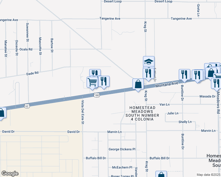 map of restaurants, bars, coffee shops, grocery stores, and more near 14291 Montana Avenue in El Paso