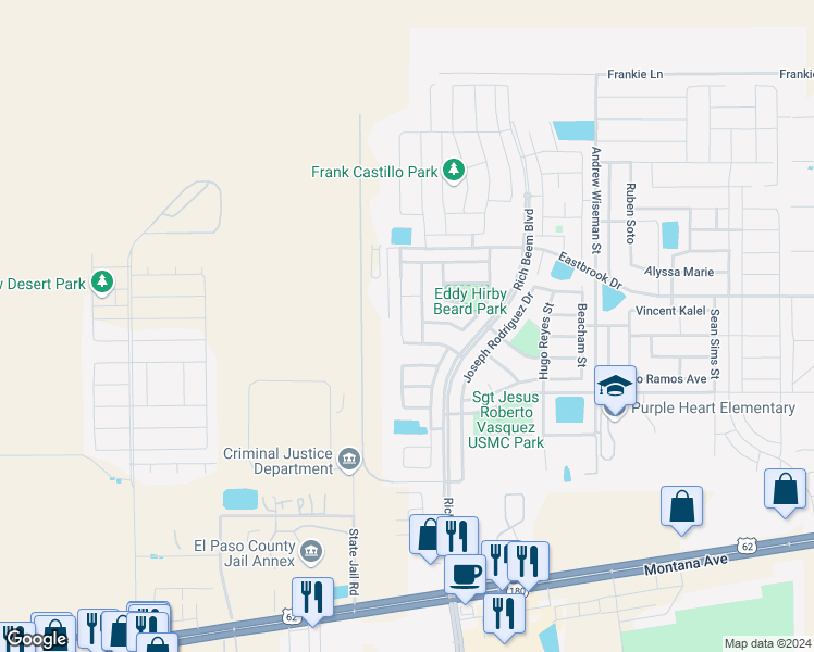 map of restaurants, bars, coffee shops, grocery stores, and more near 4716 Kiko A Fierro Drive in El Paso