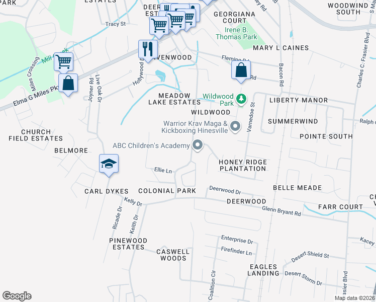 map of restaurants, bars, coffee shops, grocery stores, and more near 994 Pineland Avenue in Hinesville
