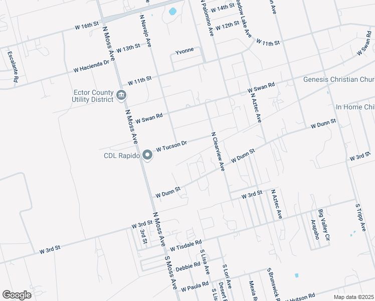 map of restaurants, bars, coffee shops, grocery stores, and more near 10055 West Tucson Drive in Odessa