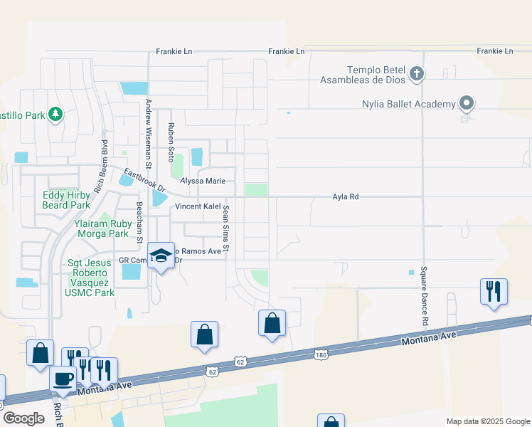 map of restaurants, bars, coffee shops, grocery stores, and more near 13101 Tobacco Road in El Paso
