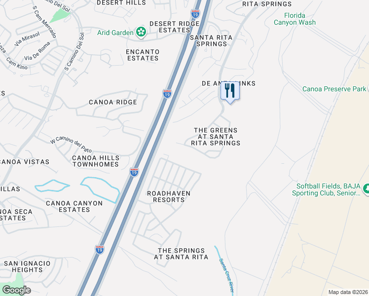map of restaurants, bars, coffee shops, grocery stores, and more near 770 West Calle De La Pelotita in Green Valley