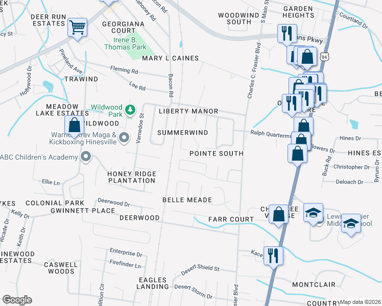 map of restaurants, bars, coffee shops, grocery stores, and more near 910 Brett Drive in Hinesville
