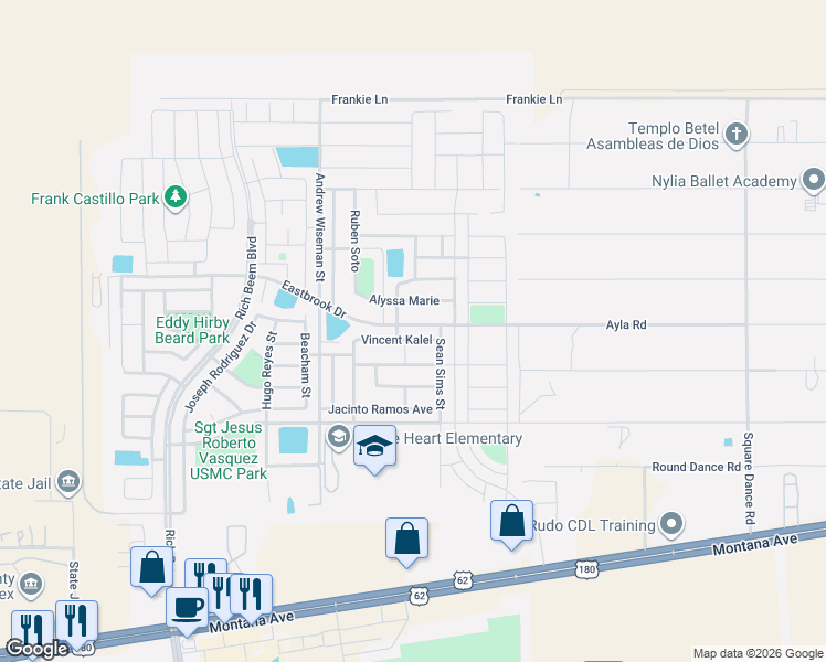 map of restaurants, bars, coffee shops, grocery stores, and more near 4805 Gabriel Anthony Place in El Paso