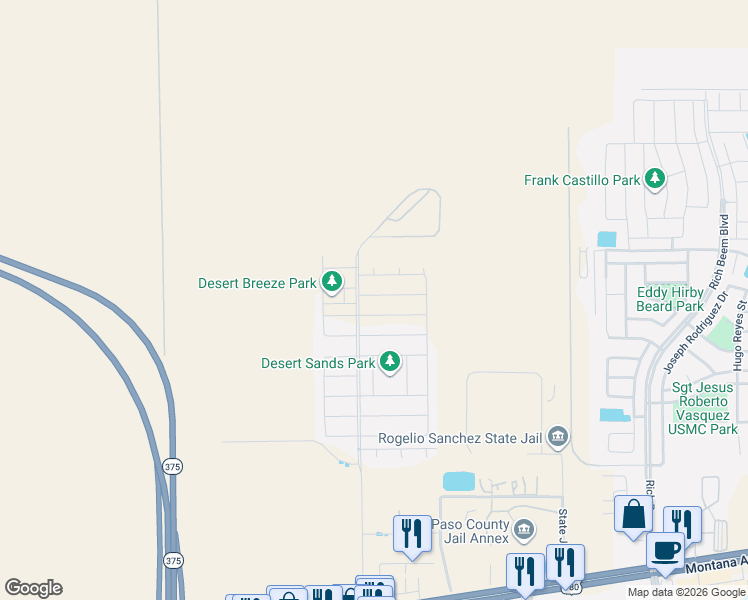 map of restaurants, bars, coffee shops, grocery stores, and more near 4200 Justice in El Paso