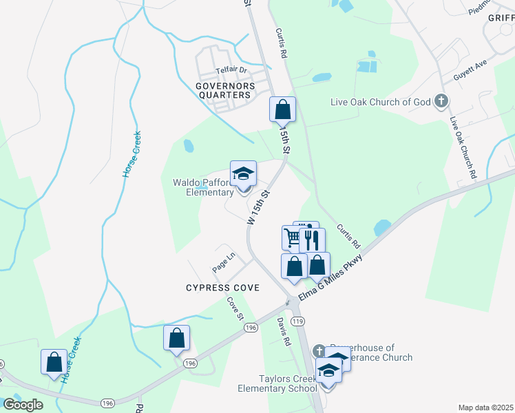 map of restaurants, bars, coffee shops, grocery stores, and more near West 15th Street in Hinesville