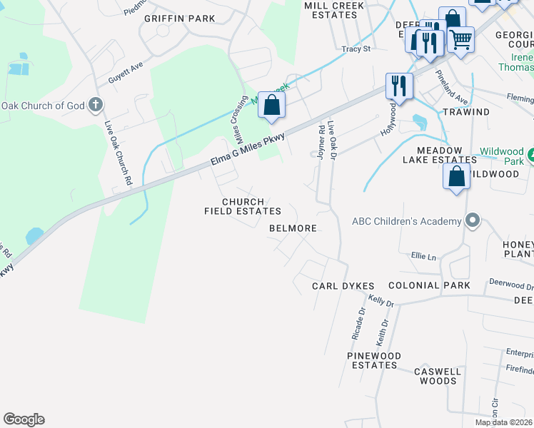 map of restaurants, bars, coffee shops, grocery stores, and more near 960 Yale Court in Hinesville