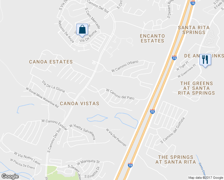 map of restaurants, bars, coffee shops, grocery stores, and more near 1316 West Camino del Pato in Green Valley