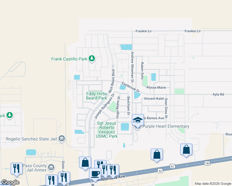 map of restaurants, bars, coffee shops, grocery stores, and more near 4776 Joseph Rodriguez Drive in El Paso