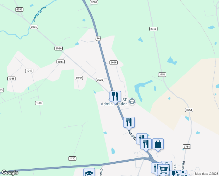 map of restaurants, bars, coffee shops, grocery stores, and more near 177 U.S. 96 in Center
