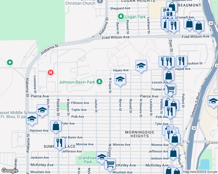 map of restaurants, bars, coffee shops, grocery stores, and more near 4803 North Copia Street in El Paso