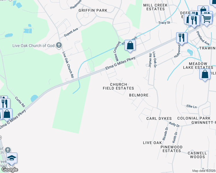 map of restaurants, bars, coffee shops, grocery stores, and more near 905 Summer Drive in Hinesville