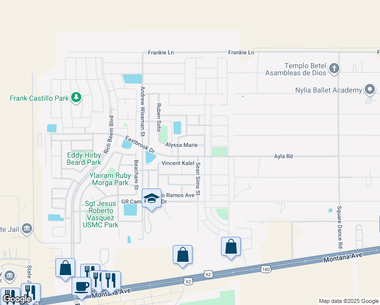 map of restaurants, bars, coffee shops, grocery stores, and more near 14471 Eastbrook in El Paso