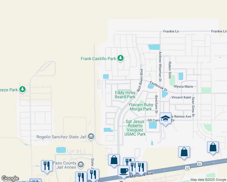 map of restaurants, bars, coffee shops, grocery stores, and more near 4804 Guillermo Espinoza in El Paso