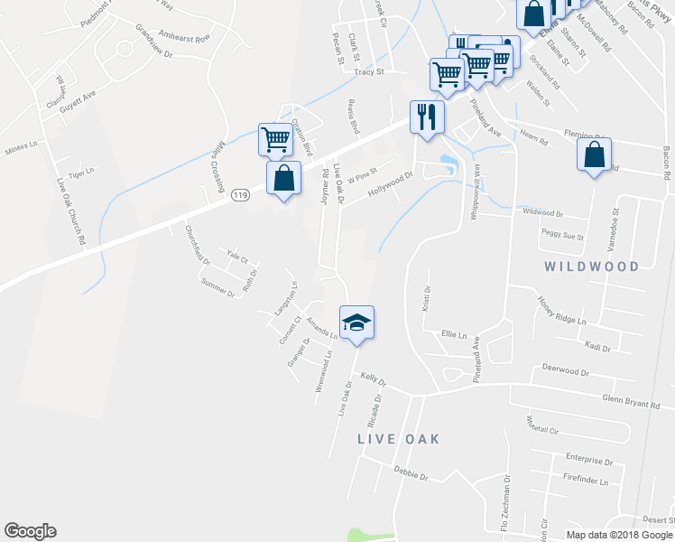 map of restaurants, bars, coffee shops, grocery stores, and more near 1000 Live Oak Drive in Hinesville