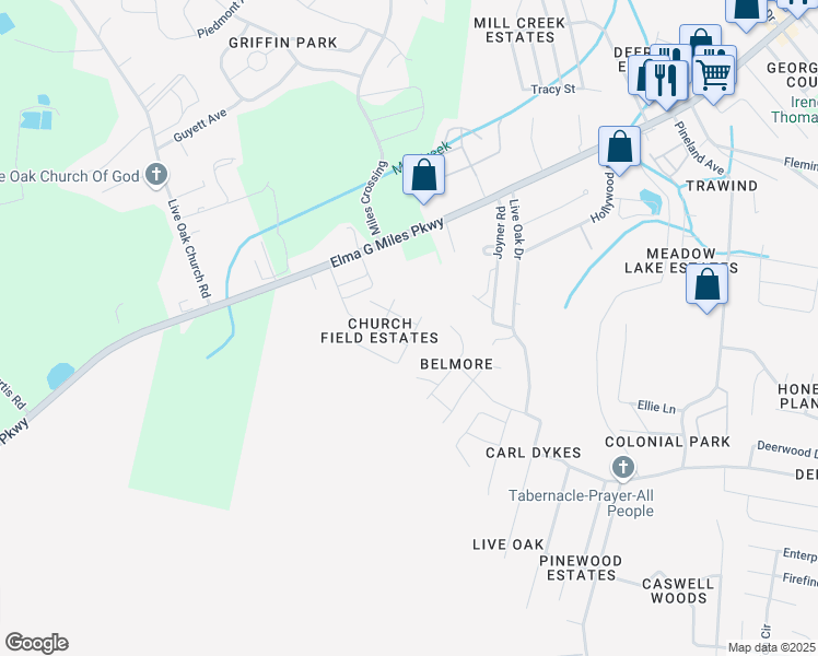 map of restaurants, bars, coffee shops, grocery stores, and more near 960 Yale Court in Hinesville