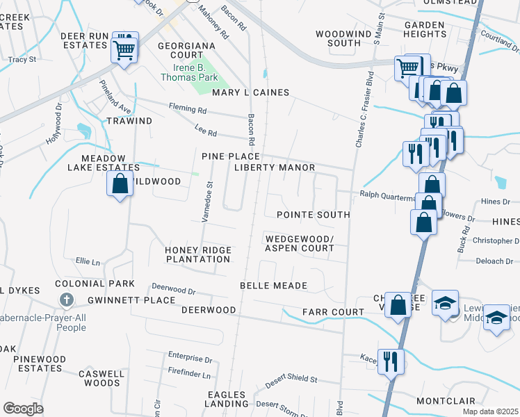map of restaurants, bars, coffee shops, grocery stores, and more near 912 Brett Drive in Hinesville