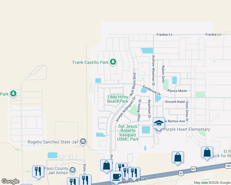 map of restaurants, bars, coffee shops, grocery stores, and more near 12789 Ramon Prieto in El Paso